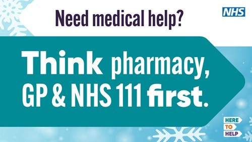 Text says think pharmacy first