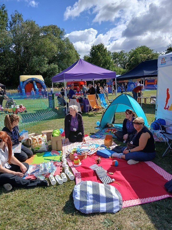 People having a picnic outside
