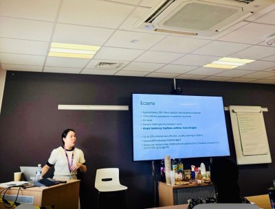 Person delivering a presentation to a room