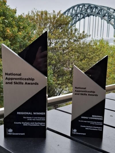 Photograph of two awards from regional skills award ceremony 