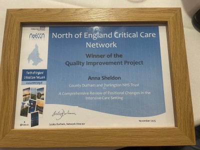 Image of award certificate in a frame