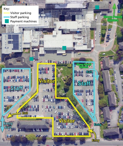 map detailing staff and visitor car parking at DMH